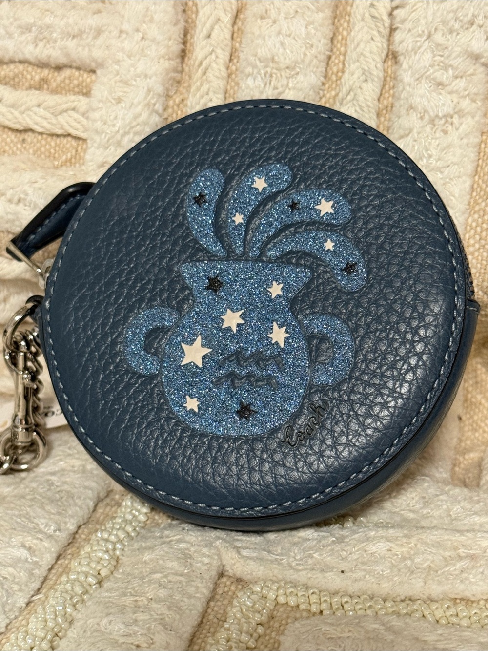 Coach Blue Leather Zodiac sign Aquarius Coin case